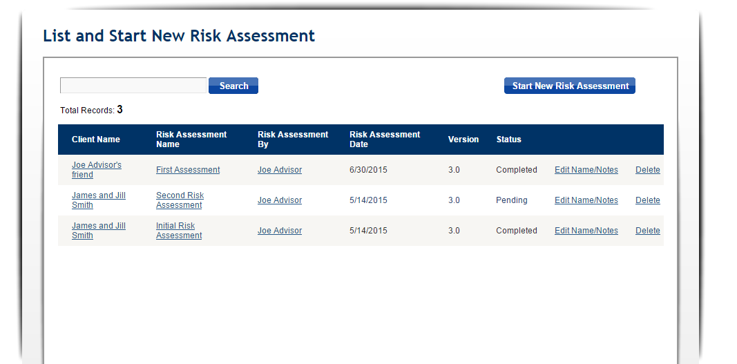 Start New Risk Assessment